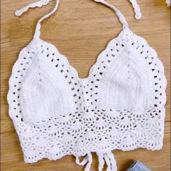 white crochet halter cover up/ bra top - Picture 1 of 1